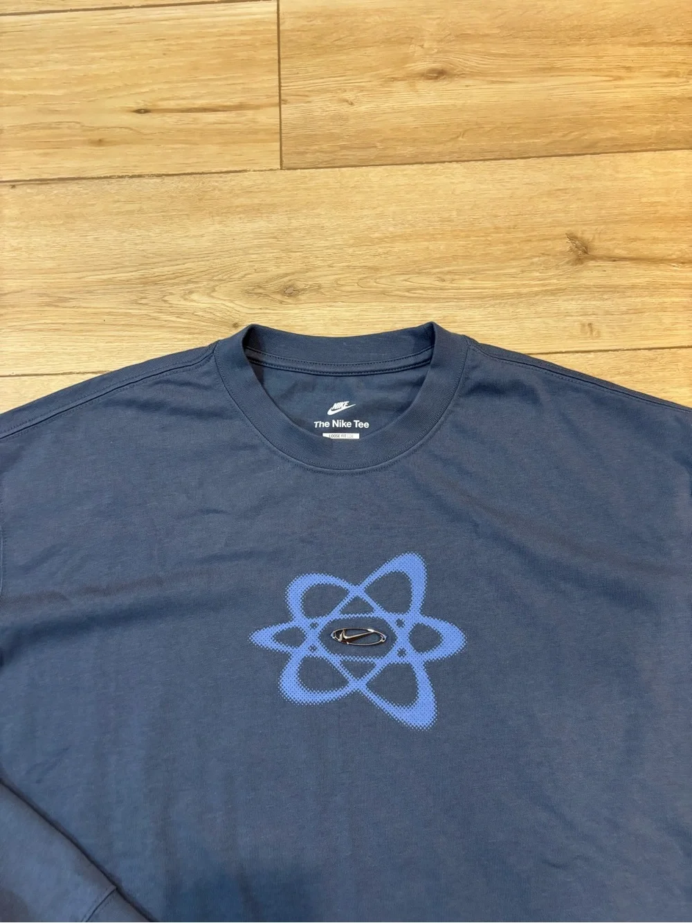 Nike Long Sleeve Graphic T-Shirt Blue Loose Fit Cotton Modal metallic atomic